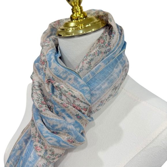Lauren Ralph Lauren Floral Stripe Wrap Romantic Vintage Inspired Linen Blend NWT - Picture 6 of 14